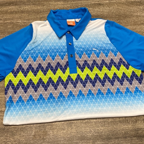 PUMA Golf Rickie Fowler Mens DOU SWING Graphic Stripe Polo Shirt - Picture 4 of 6